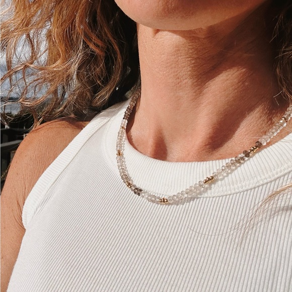 BUNDLE Ombre Smokey Quartz Necklace Waterproof Gold Beautiful Neutral Beaded - Picture 2 of 12